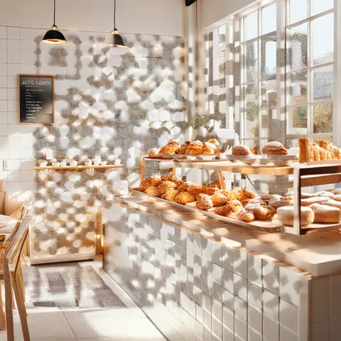 AI QR code art test: Bright coffee shop, strength 2.2, large code size