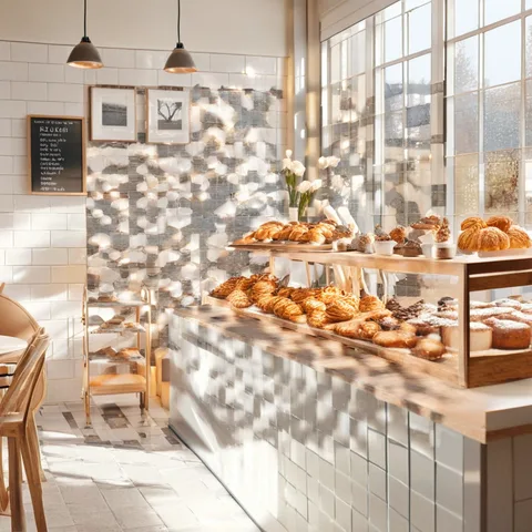 AI QR code art test: Bright coffee shop, strength 2.2, standard code size