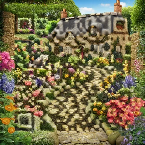 AI QR code art test: Cottage garden, strength 2.0, large code size