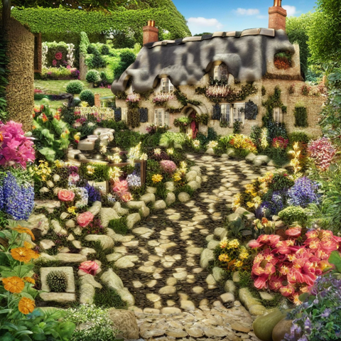 AI QR code art test: Cottage garden, strength 2.2, large code size