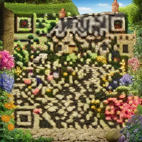 AI QR code art test: Cottage garden, strength 2.5, large code size