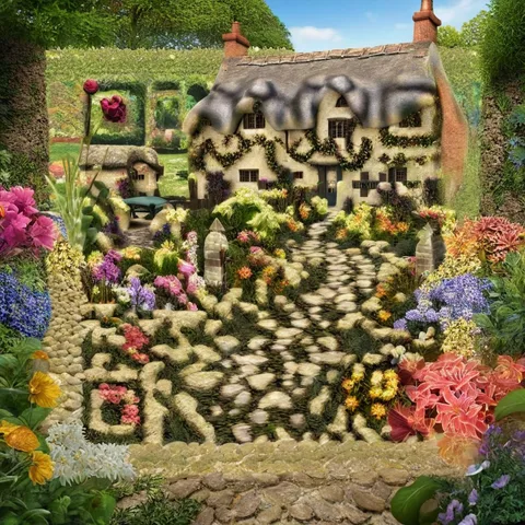 AI QR code art test: Cottage garden, strength 2.5, standard code size